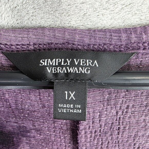 Womens Simply Vera Vera Wang Purple Textured Top Short Sleeve Polyester Blend 1X - Picture 2 of 8